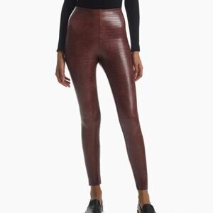 Commando Brown Faux Leather Croc High Rise Ankle Leggings